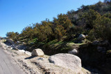 THESE DRAINAGE CHANNELS ARE ESSENTIAL  TO PROTECT THE ROAD FROM EROSION .  THE WALLS WERE BUILT BY HAND BY THE ROCKETTES