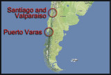 Map of Puerto Varas, Santiago, and Valparaiso
