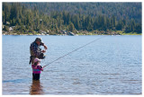Norah and Grandpa fishing at Island Lake