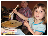 Using chopsticks at hibachi