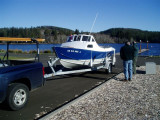 Launch for first hull wetting; Cold. beautiful day at Cullaby Lake.