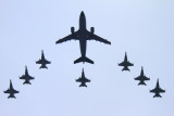 Canadian military aircraft involved in the Libya mission perform a flyby over Parliament Hill