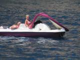 Pink Lady Penelope in her Pink Pedalo