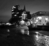 Battersea  riverside in B+W.