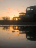  Buses  trained  on  the  sunset.