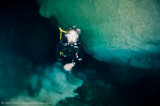 Mike in a halocline in Chac Mool Cenote