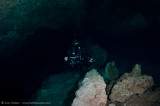 Alex setting up his underwater tripod at Taj Mahal Cenote