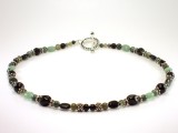 Jade & Black Quartz Beads with Sterling Silver Bali Spacers, and Sterling Silver Bali Toggle 18 Necklace