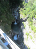 the falls in the gorge below the bridge