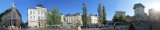 panorama: Preeren square: the Ljubljana triplets