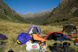 Campsite in flats of Arcade Creek - drying gear out