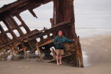 Tammy by the wreck of the Peter Iredale. Fort Stevens State Park near Astoria, OR