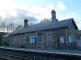 Llanwyrtd Wells station, with departing jackdaw