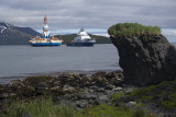 Aiviq tows the Kulluk in Captains Bay