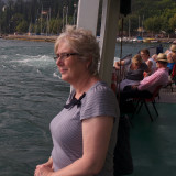 Lena on ferry leaving Garda