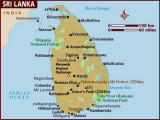 Map Showing of Sri Lanka with the star indicating the Pinnawela Elephant Orphanage.
