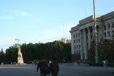 Square near the train station with a statue of Lenin in the background.
