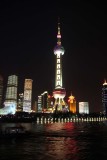 The Oriental Pearl Tower lit up in all its glory.