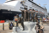 A Ketchikan statue depicting workers with picks and axes.
