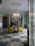 View of one of the formal double parlors as seen from the Orangery. Note the beautiful printed carpet.