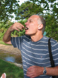 Brave Majek, tasting his first raw oyster.