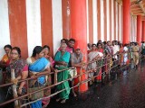 Pilgrims waiting to get to the Sanctum Sanctorum of the Subramanyam [Murugan] temple.