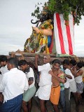 Gajamukha, 1st manifestation of Surapadman, approaches Lord Murugan. Skanda Sashti at Tiruchendur.