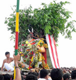The demon Gajamukha has been beheaded. Skanda Sashti at Tiruchendur.