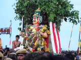 The demon Surapadman has reached Lord Subramanyam [Murugan]. Skanda Sashti at Tiruchendur.