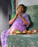 Diviner praying to the Gods, before she starts a ceremony. Tirunelveli District,Tamil Nadu.