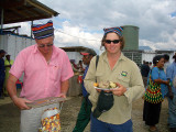 Paul with his food, Dave admiring the artwork