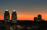 sunset behind the king and queen buildings, atlanta, georgia