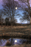 moon's reflection in pond, walker family farm, oklahoma