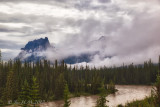 Castle Mountain and Bow River at flood stage