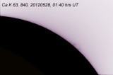 20120528 01:40 hrs UT  CaK 63 840, I was testing how much the image had to be overexposed to capture the prominences in CaK