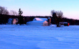 white barns -- winter sunset