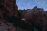 Pre-dawn headlamps from early hikers coming down the S. Kaibab
