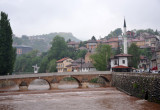The fast-flowing Miljacka River passing along the edge of Sarajevos old city