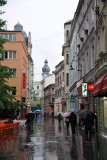 A rainy day along Sarajevos pedestrianized Ferhadija Street