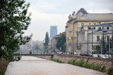 Looking downstream towards Sarajevo University from the Drvenija Bridge