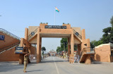 The road to Pakistan leading though the dual stadiums used for the border closing ceremony each night