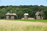 Tower windmills in the distance, Pyrohiv Museum of Folk Architecture