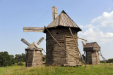 Three wooden windmills, Pyrohiv Museum of Folk Architecture