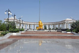 Turkmenbashy statue in a park near the Kipchak Mosque