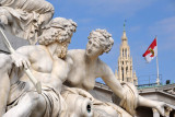 Pallas Athena Fountain - the River Inn as a bearded man and the Danube as a woman, sculpted by Hugo Hrdtl