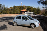 My rental in the empty parking lot of the Tomb of Archbishop Makarios