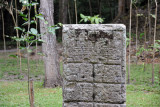 A small unmarked stela along the trail