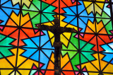 Stained glass and crucifix, Solol Cathedral
