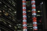 Red and white lights of the HSBC Building at night, Hong Kong