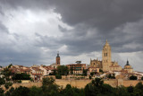 Segovia Cathedral under dark skies